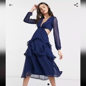 Asos design midi dress with long sleeves and circle trim